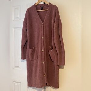 Victoria’s Secret Mauve Teddy fleece long buttoned  cardigan M/L